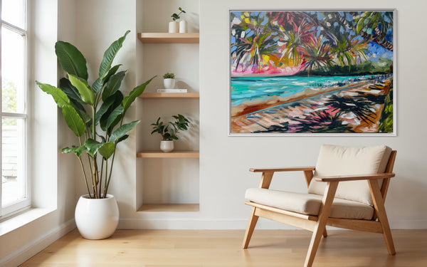 Breezy boardwalk  Noosa- original on belgian linen - 75 x100 Cm