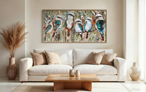 Home among the gum trees - original on Belgian linen 75 x150 cm