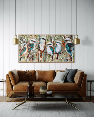Home among the gum trees - original on Belgian linen 75 x150 cm