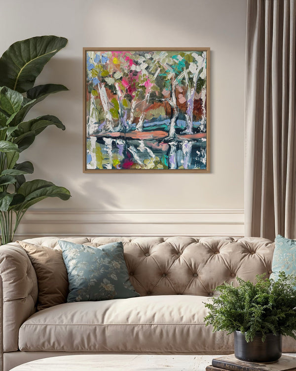 46x46 cm -river gum reflections - original on gallery canvas