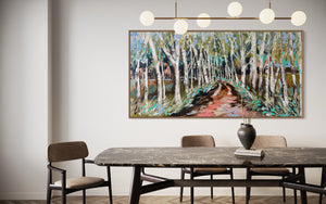 Eucalyptus lane- original on Belgian linen 75 x150 cm