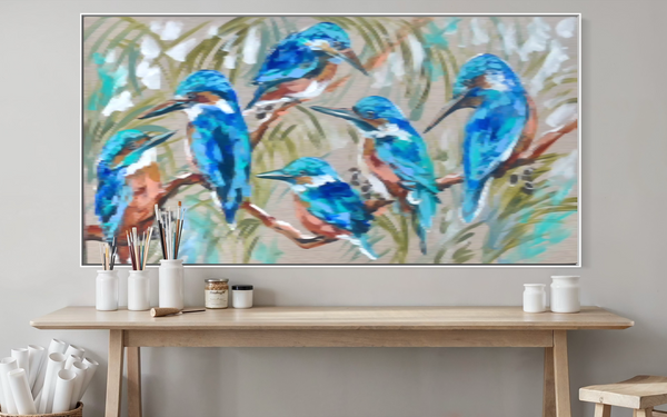 Kingfisher kingdom -  Original on Belgian linen  75x150 Cm