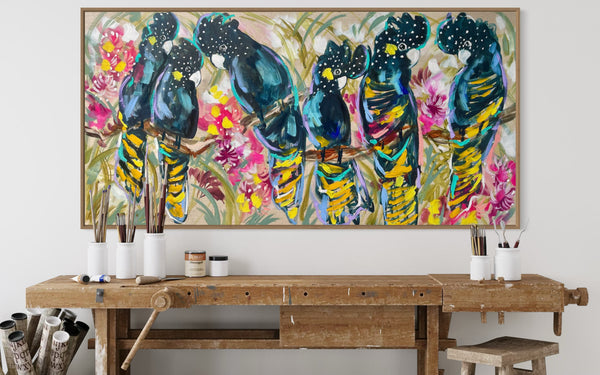 Yellow tailed Black cockatoo -Original on Belgian linen  75x150 Cm