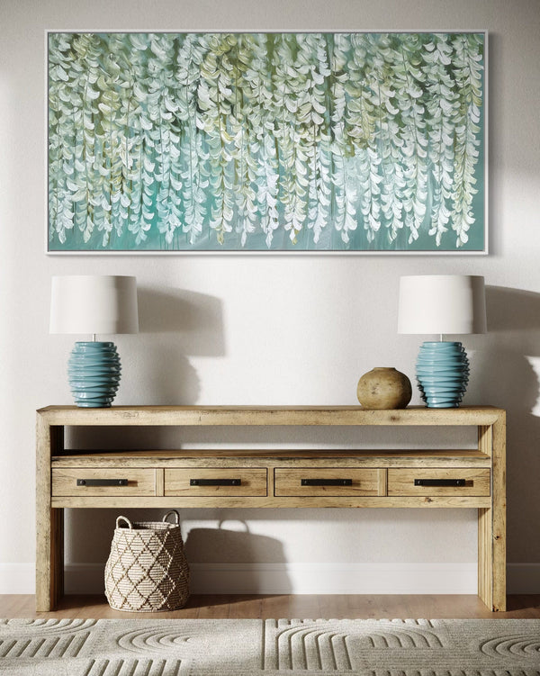 Whisper white wisteria - Original on Belgian linen  75x150 Cm