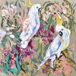 Australian Cockatoo And Gum Blossom -Original On Canvas 90 X90 Cm Original