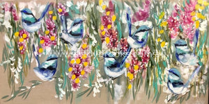 Blue Wrens And Rainbow Gum Blossoms - Art Print Art