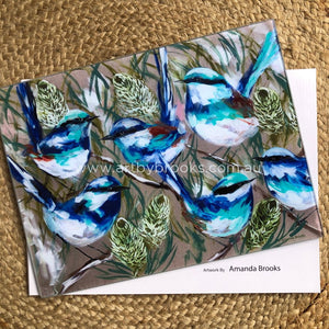 Blue Wrens Glass Surface Protector Coasters