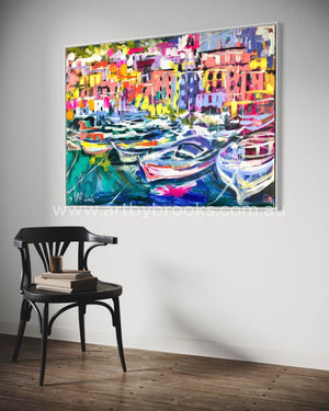Boats Of Sorrento -Italy -Original On Gallery Canvas 75X100 Cm Medium Sized Originals