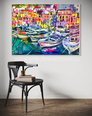 Boats Of Sorrento -Italy -Original On Gallery Canvas 75X100 Cm Medium Sized Originals