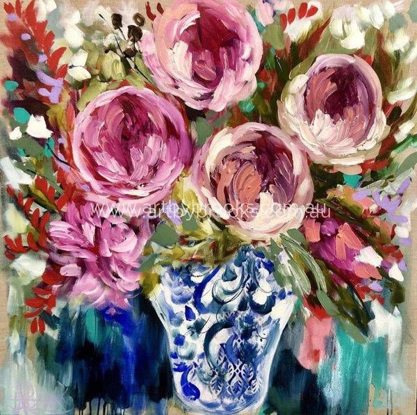 Bold Blooms And Antique Vase -Art Print Art