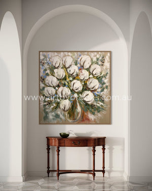 Bouquet Of Cotton Blooms -120 X120 Cm Original On Belgian Linen Medium Sized Originals