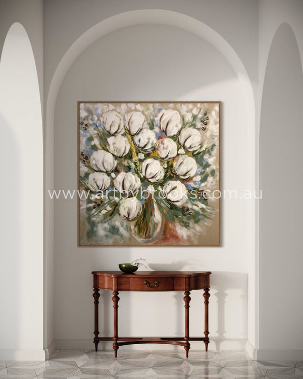 Bouquet Of Cotton Blooms -120 X120 Cm Original On Belgian Linen Medium Sized Originals