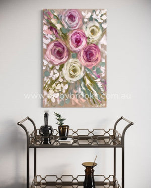 Bush Rose And White Orchids - 60X90Cm Original On Belgian Linen Medium Sized Originals