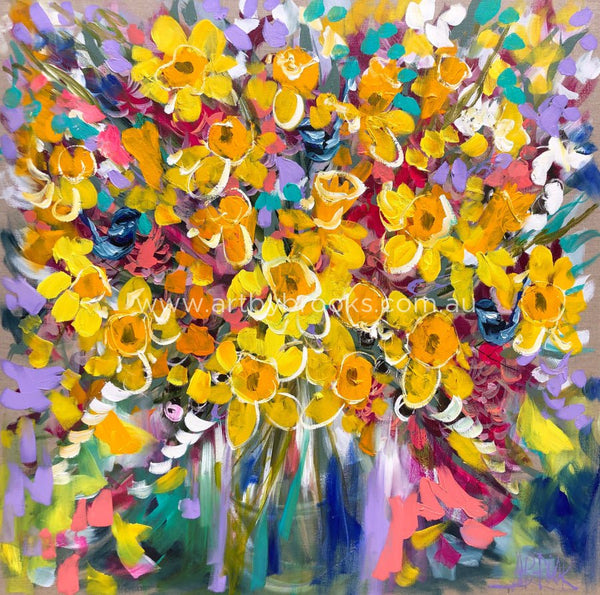 Daffodils And Hidden Blue Wrens -Art Print Art