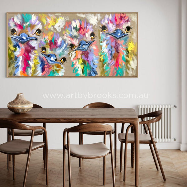 Emu Quartet- 75X150 Cm - Original On Belgian Linen Medium Sized Originals