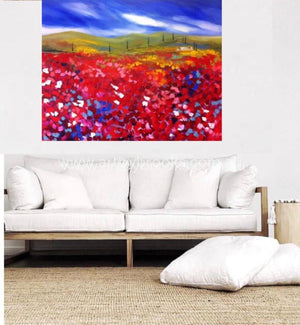Fields Of Crimson - Original On Canvas 120 X150 Cm Originals
