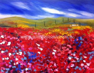 Fields Of Crimson - Original On Canvas 120 X150 Cm Originals