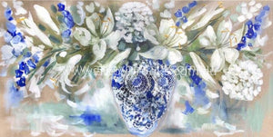 Fragrant White Lily And Delphiniums -Art Print Art