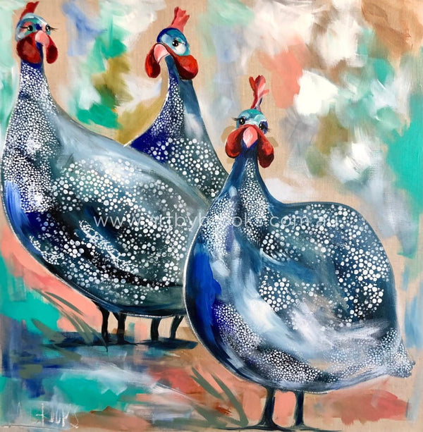 Guinea Fowl Gathering - Art Print Art