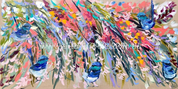 Hidden Blue Wrens And Flowering Natives - Art Print Art