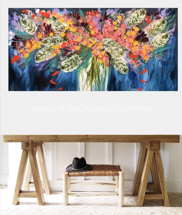 Imperial Orange Gum Blossoms - Original On Canvas 75 X150 Cm In Situ