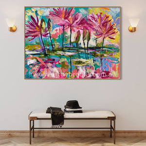 Kakadu Dreaming Waterlily -Original On Gallery Canvas 90X120 Cm Medium Sized Originals