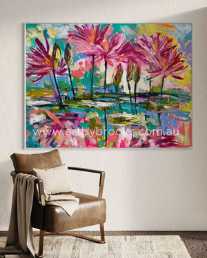 Kakadu Dreaming Waterlily -Original On Gallery Canvas 90X120 Cm Medium Sized Originals