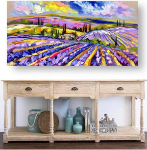 Lavender Fields In Old Provence - Original On Canvas 75 X150 Cm Original
