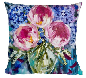 Magenta Peony And Hydrangea - Linen Cushion Cover Cushions