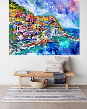 Manarola - Cinque Terre Italy -Original On Gallery Canvas 120X150 Cm Original
