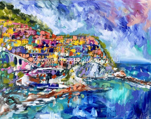 Manarola - Cinque Terre Italy -Original On Gallery Canvas 120X150 Cm Original