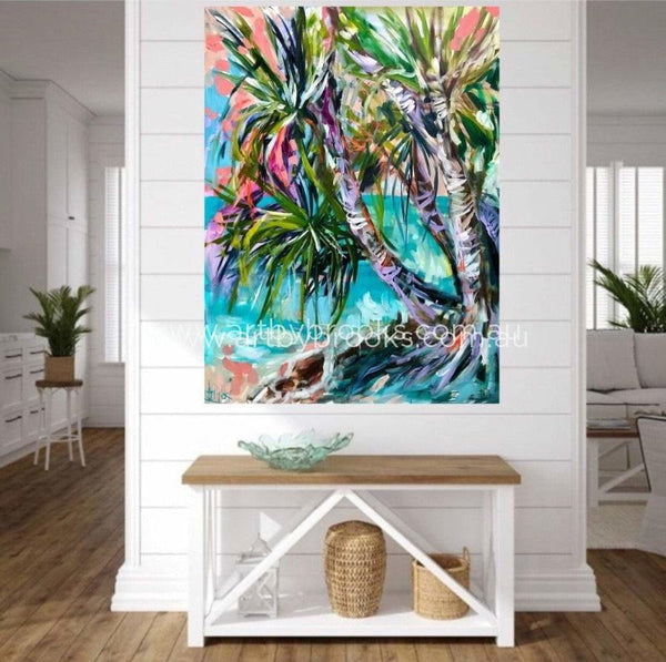 Pandanus Palms At Dusk -Original On Canvas 90X120 Cm Medium Sized Originals