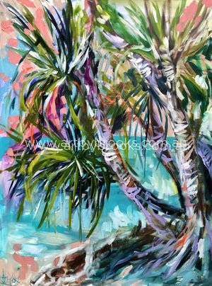 Pandanus Palms At Dusk -Original On Canvas 90X120 Cm Medium Sized Originals