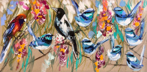 Rosella Magpie And Blue Wrens - Art Print Art