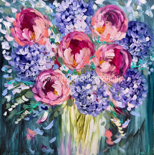 Summer Blue Hydrangea And Peony - Art Print Art
