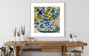 Tea Time With Blue Wrens 3-Art Print Art Prints