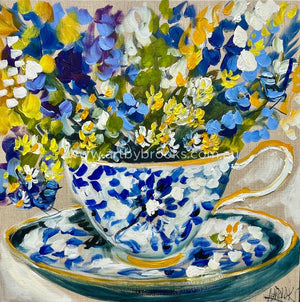 Tea Time With Blue Wrens 3-Art Print Art Prints