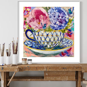 Tea Time With Blue Wrens 5-Art Print Art Prints