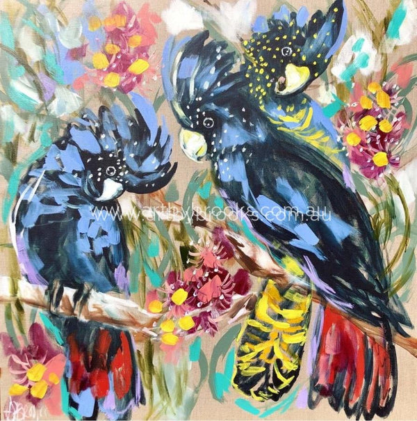Vibrant Black Cockatoos - Art Print Art