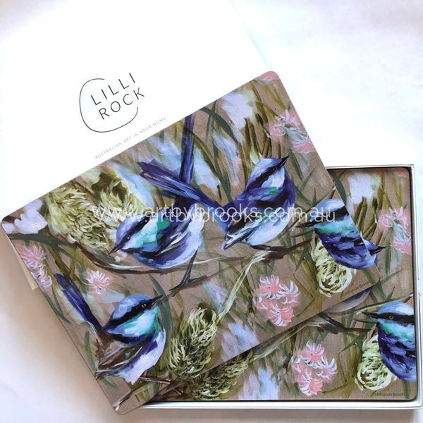 Vibrant Wrens Placemats ( Boxed Set Of 4 ) Coasters