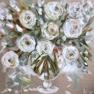 White Bush Rose And Pennygum - Art Print Art