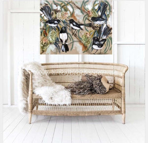 Willy Wagtails And Banksia -Original On Belgian Linen 75 X100Cm Originals
